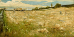 Painting of a pastoral scene with people and animals in a field.