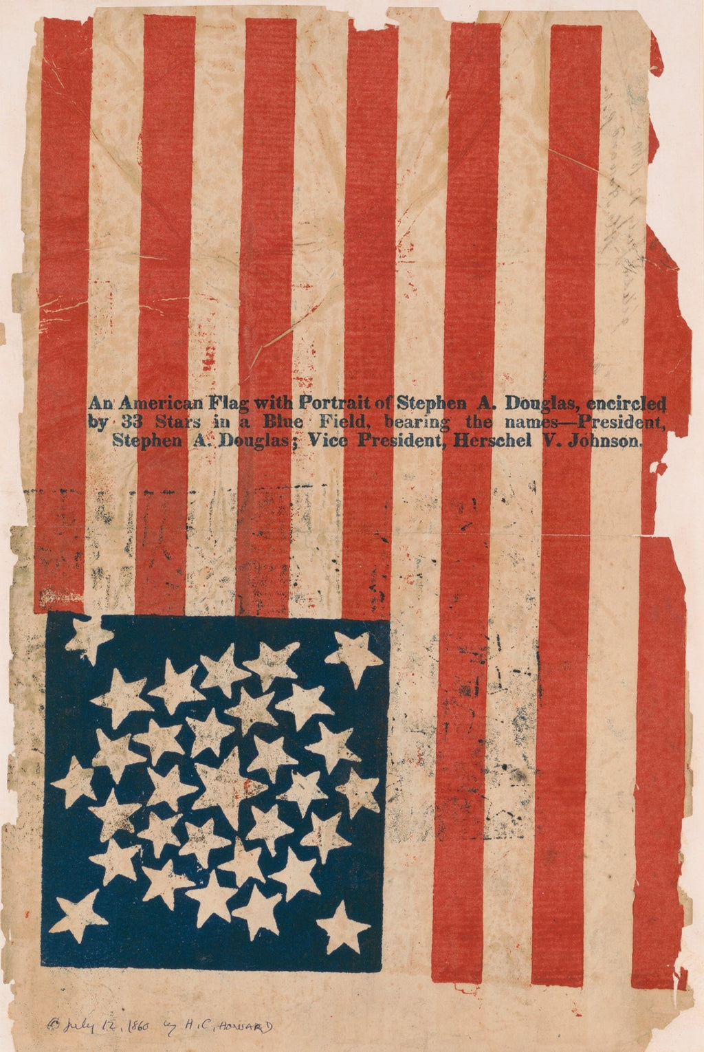 American Flag Campaign Banner for Stephen A. Douglas and Herschel V. Johnson, 1860